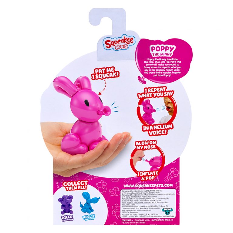 Poppy The Bunny Balloon Sounds Pink Details about   Squeakee Minis 